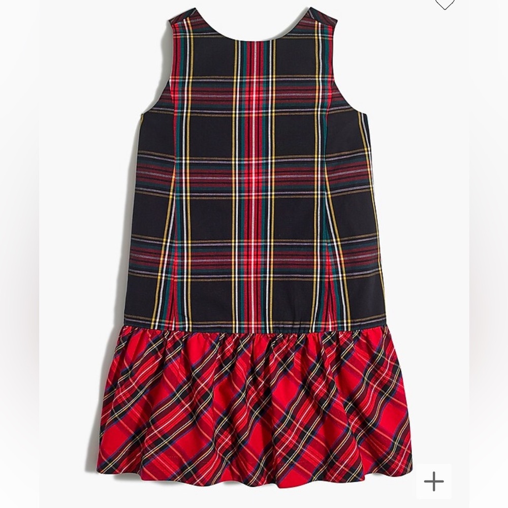 J Crew Girls' bow-back mixed Stewart plaid dress, size 14, EUC